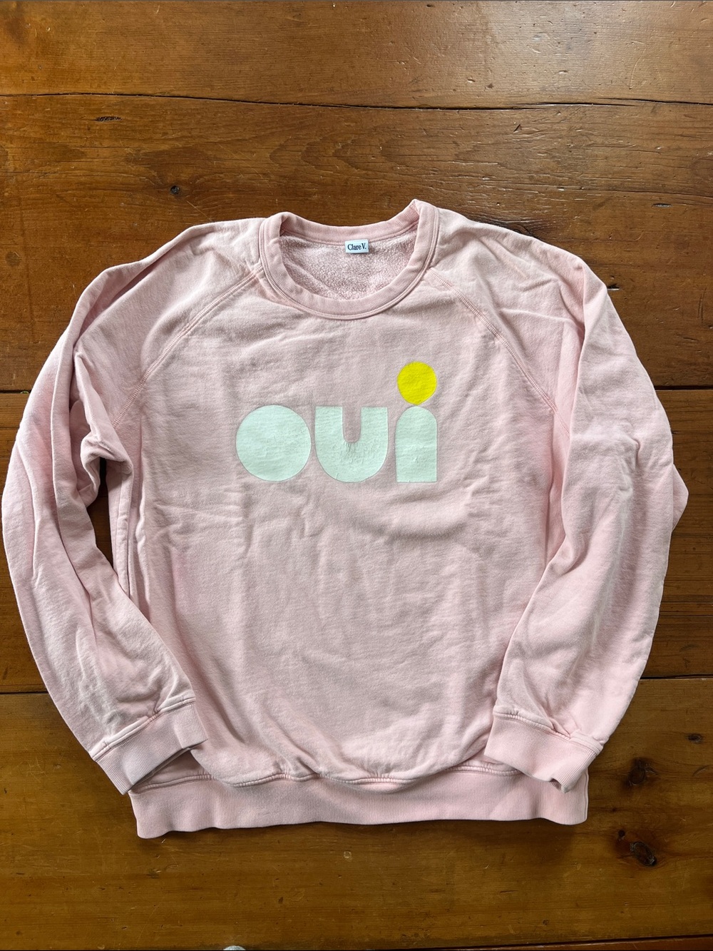 Clare V. Light Pink 'oui' Graphic Crewneck Sweatshirt
